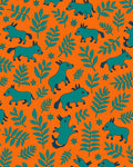 Orange Teal Canine Foliage Field Rug