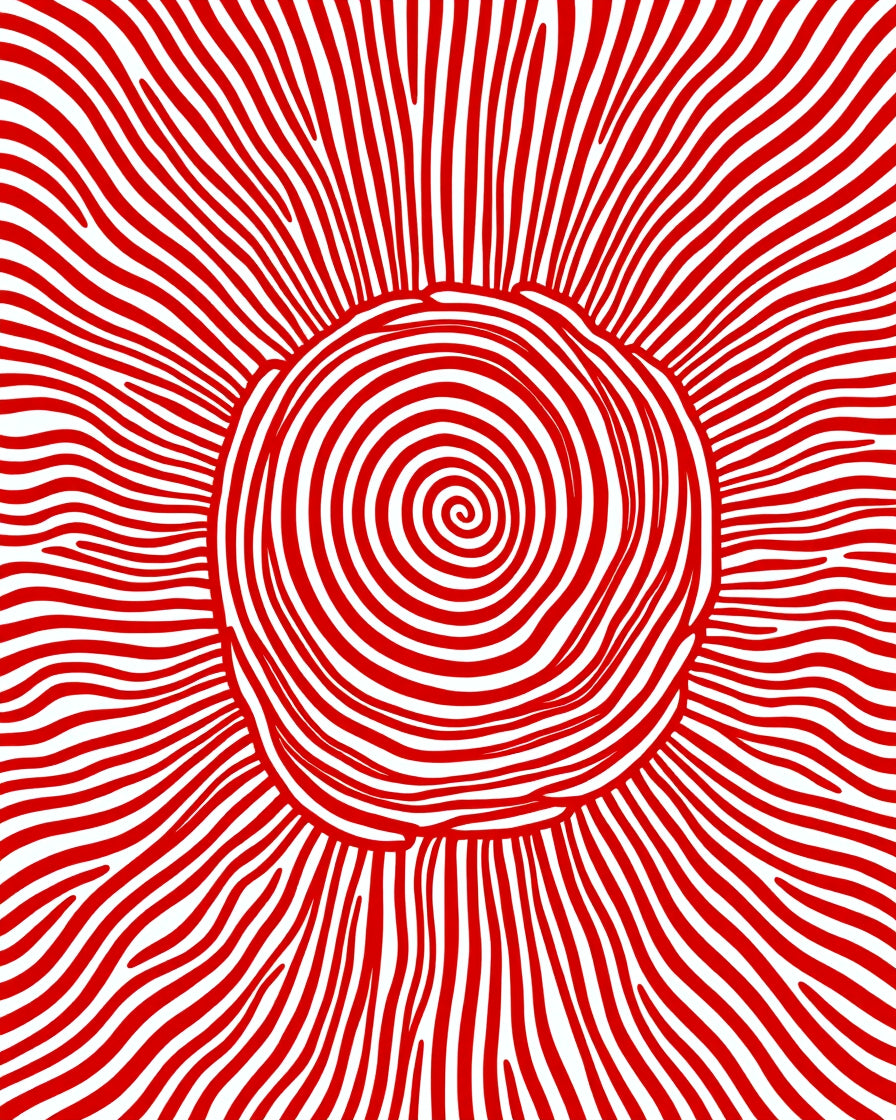 Red Swirl Sunburst Rays Rug