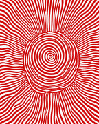 Red Swirl Sunburst Rays Rug