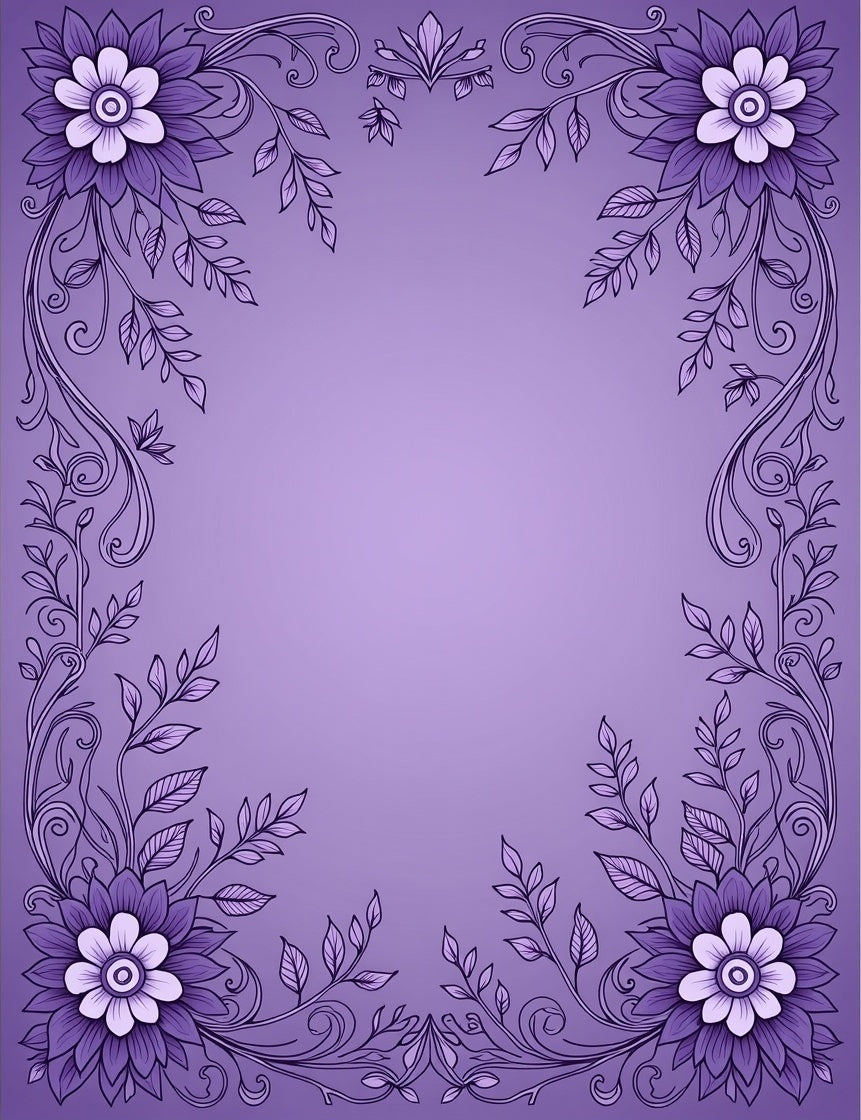Ornate Purple Floral Scrollwork Border Rug