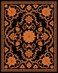 Vibrant Orange Floral Medallion Black Rug