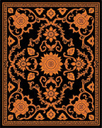 Vibrant Orange Floral Medallion Black Rug