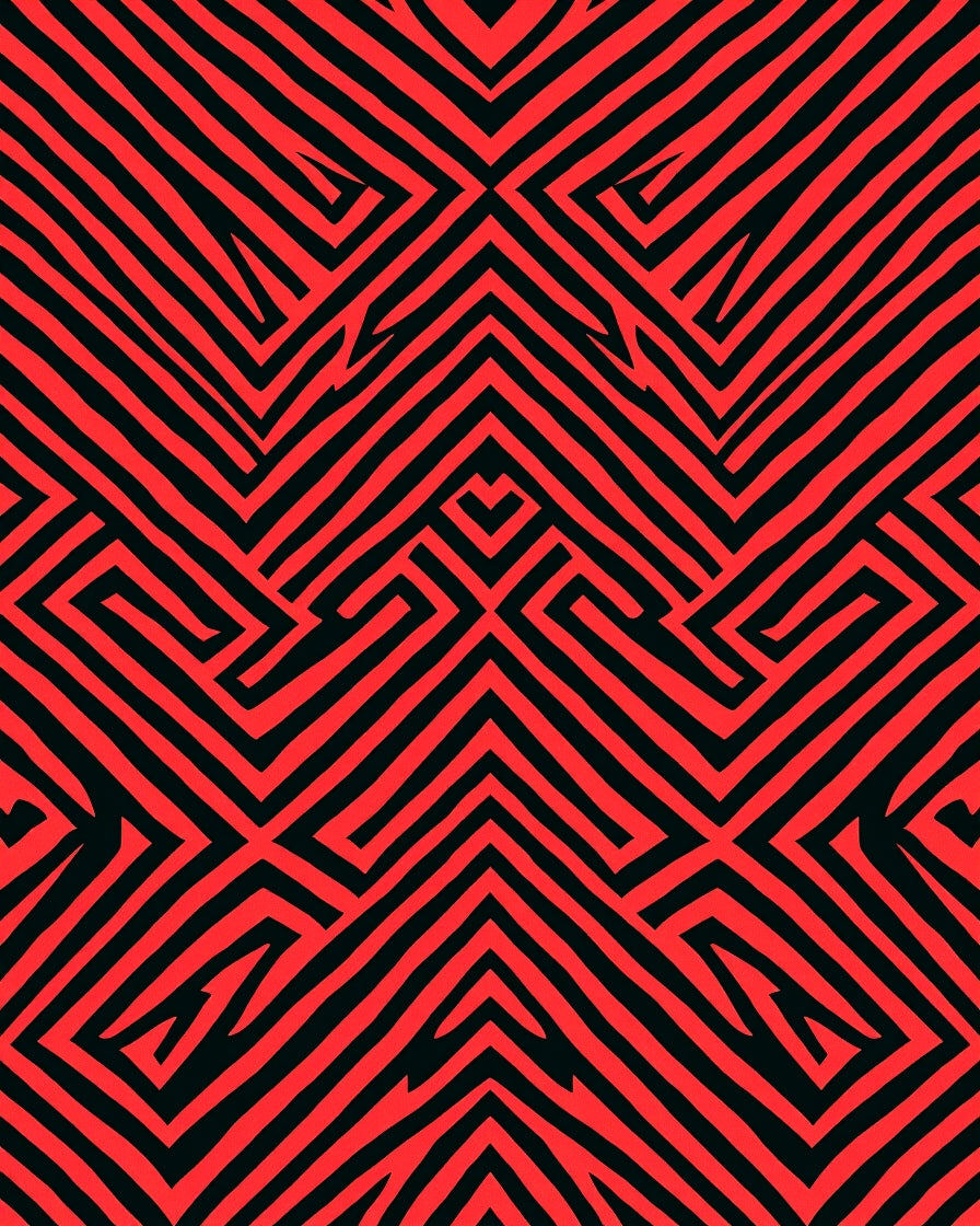 Bold Red Abstract Maze Rug