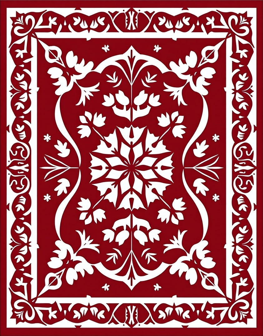 Crimson White Floral Medallion Border Rug