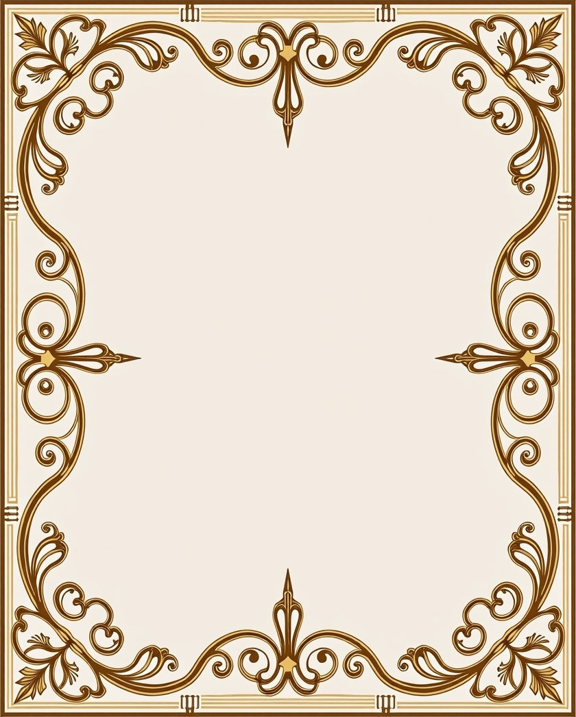 Ornate Brown Scrollwork Border Rug