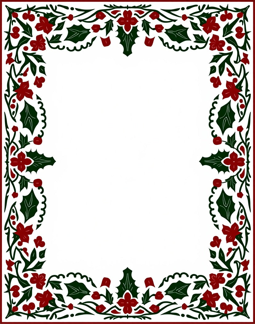 Festive Red Green Holly Border Rug