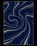 Deep Blue Golden Swirl Abstract Rug