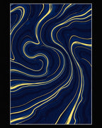 Deep Blue Golden Swirl Abstract Rug