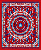 Vibrant Red Blue Mandala Medallion Rug