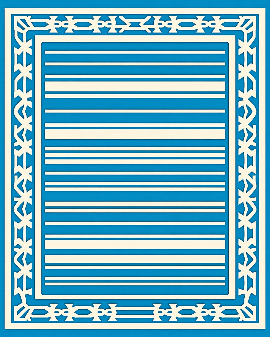Crisp Aqua Cream Striped Geometric Border Rug