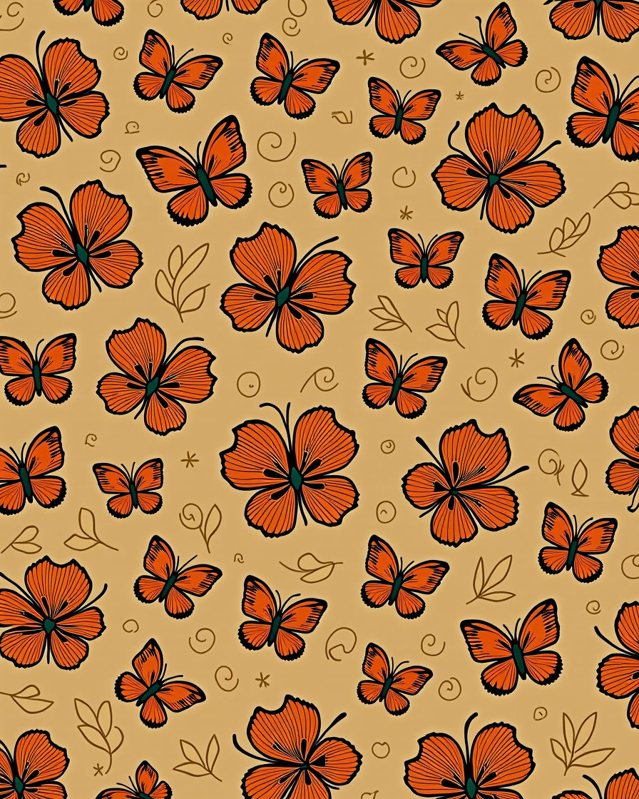 Orange Butterfly Garden Swirl Rug