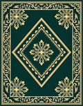 Deep Emerald Gold Scrollwork Medallion Rug