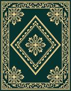 Deep Emerald Gold Scrollwork Medallion Rug