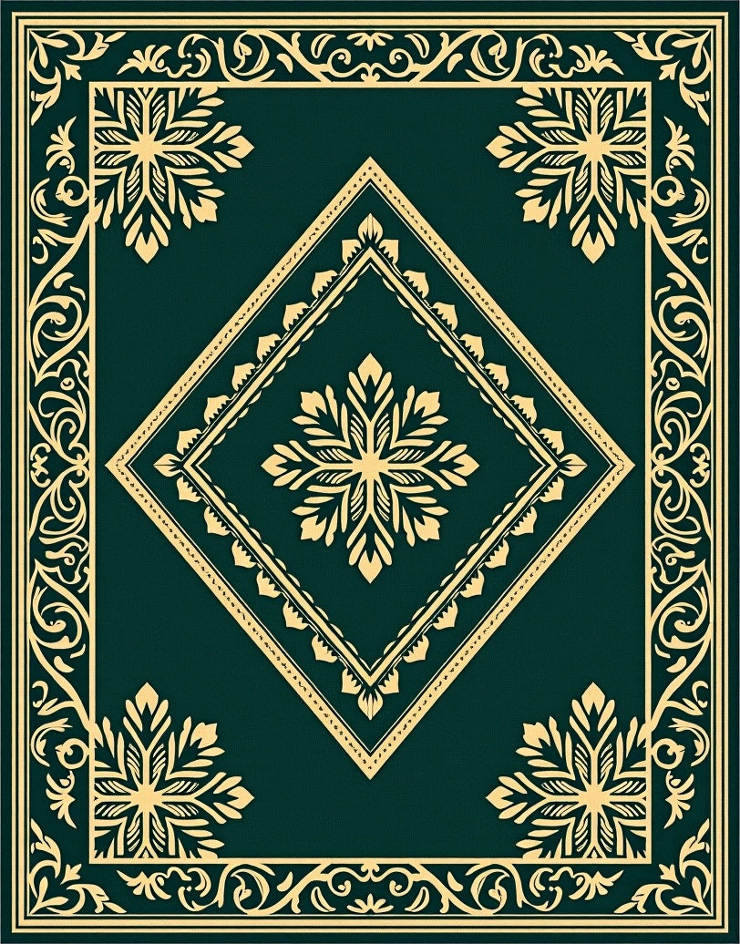 Deep Emerald Gold Scrollwork Medallion Rug