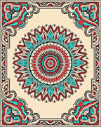 Coral Teal Bold Medallion Border Rug