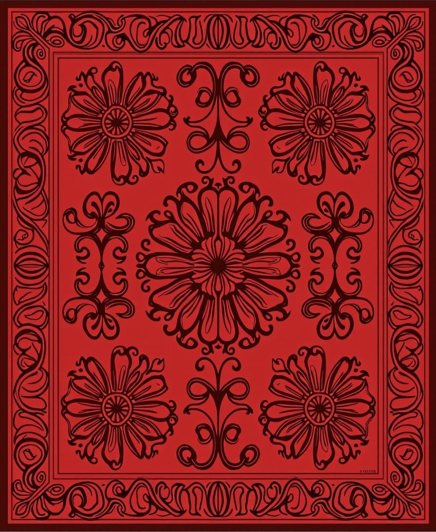 Bold Crimson Floral Medallion Border Rug