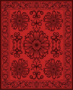 Bold Crimson Floral Medallion Border Rug
