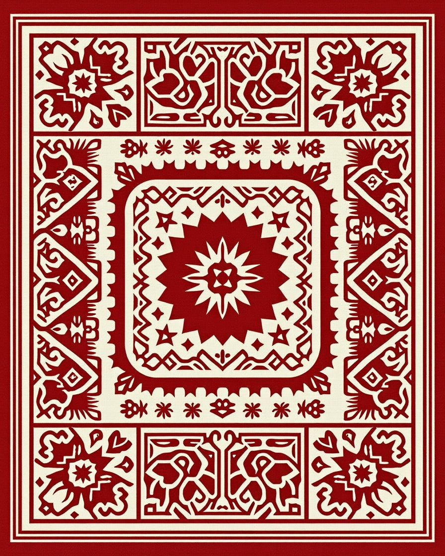 Crimson Cream Intricate Medallion Rug
