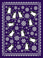 Purple Penguins Snowboarding Snowflake Border Rug