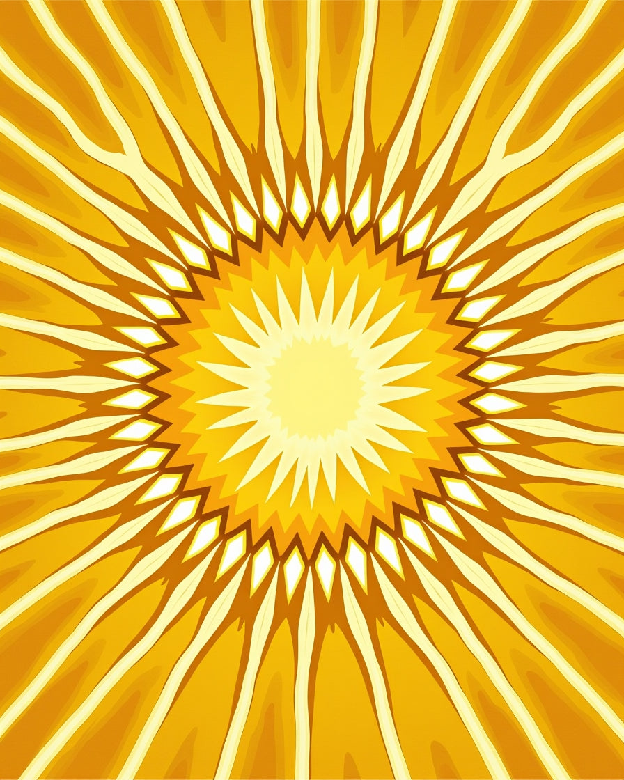 Radiant Sunburst Yellow Kaleidoscopic Rays Rug