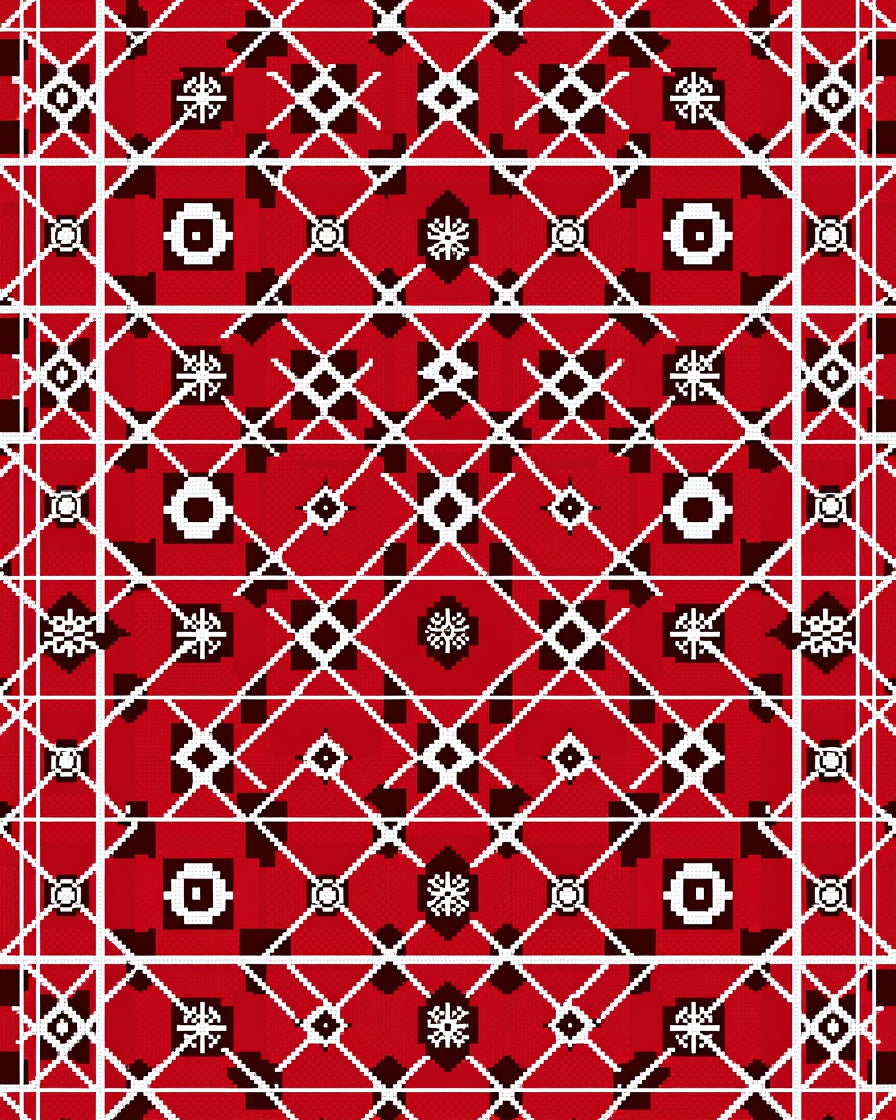 Red Geometric Diamond Folk Rug