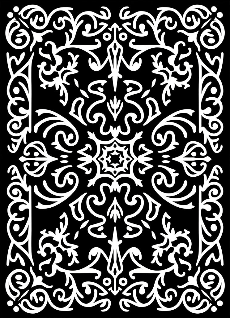 Ornate Black White Floral Damask Rug