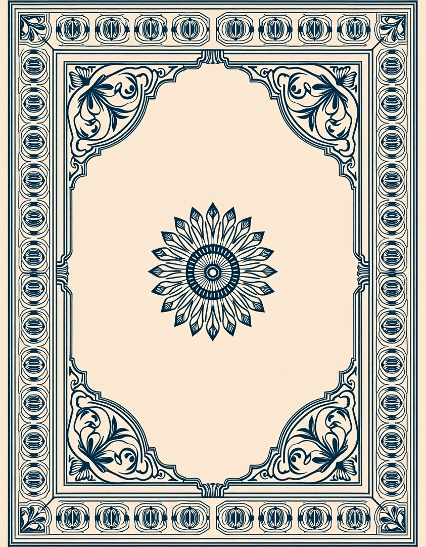 Deep Blue Floral Arch Medallion Rug