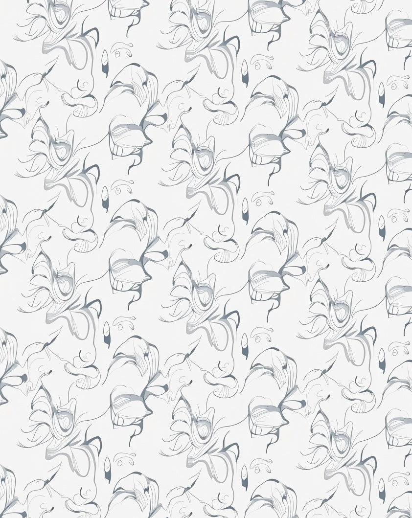 Elegant Gray Sketch Floral Bloom Rug