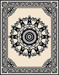 Cream and Black Intricate Mandala Frame Rug