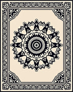 Cream and Black Intricate Mandala Frame Rug