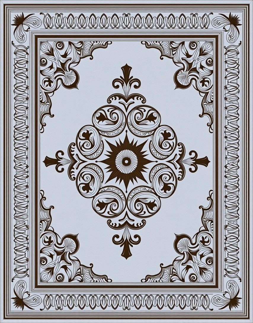 Brown Ornate Scroll Mandala Medallion Rug