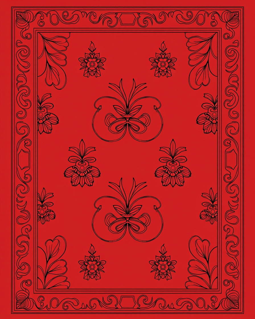 Crimson Ornate Floral Scrollwork Rug