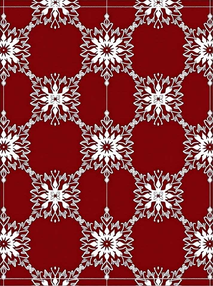 Deep Red Ornate Snowflake Lattice Rug