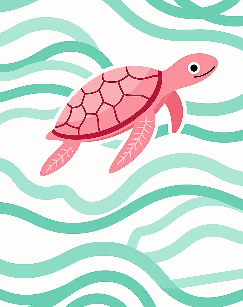 Pink Turtle Aqua Wave Fun Rug