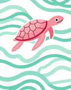 Pink Turtle Aqua Wave Fun Rug