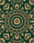 Deep Green Golden Mandala Medallion Rug