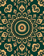 Deep Green Golden Mandala Medallion Rug