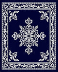 Navy White Floral Mandala Border Rug