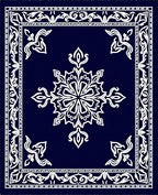 Navy White Floral Mandala Border Rug