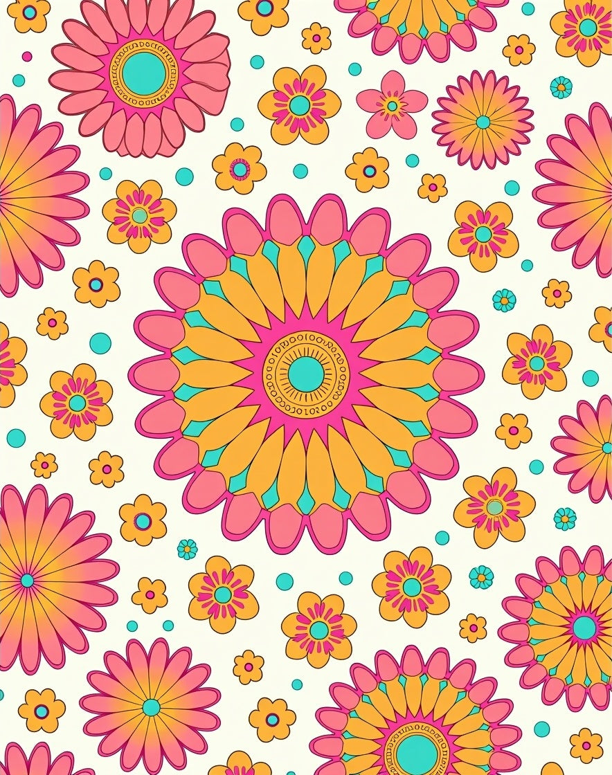 Groovy Pink Orange Yellow Floral Explosion Rug