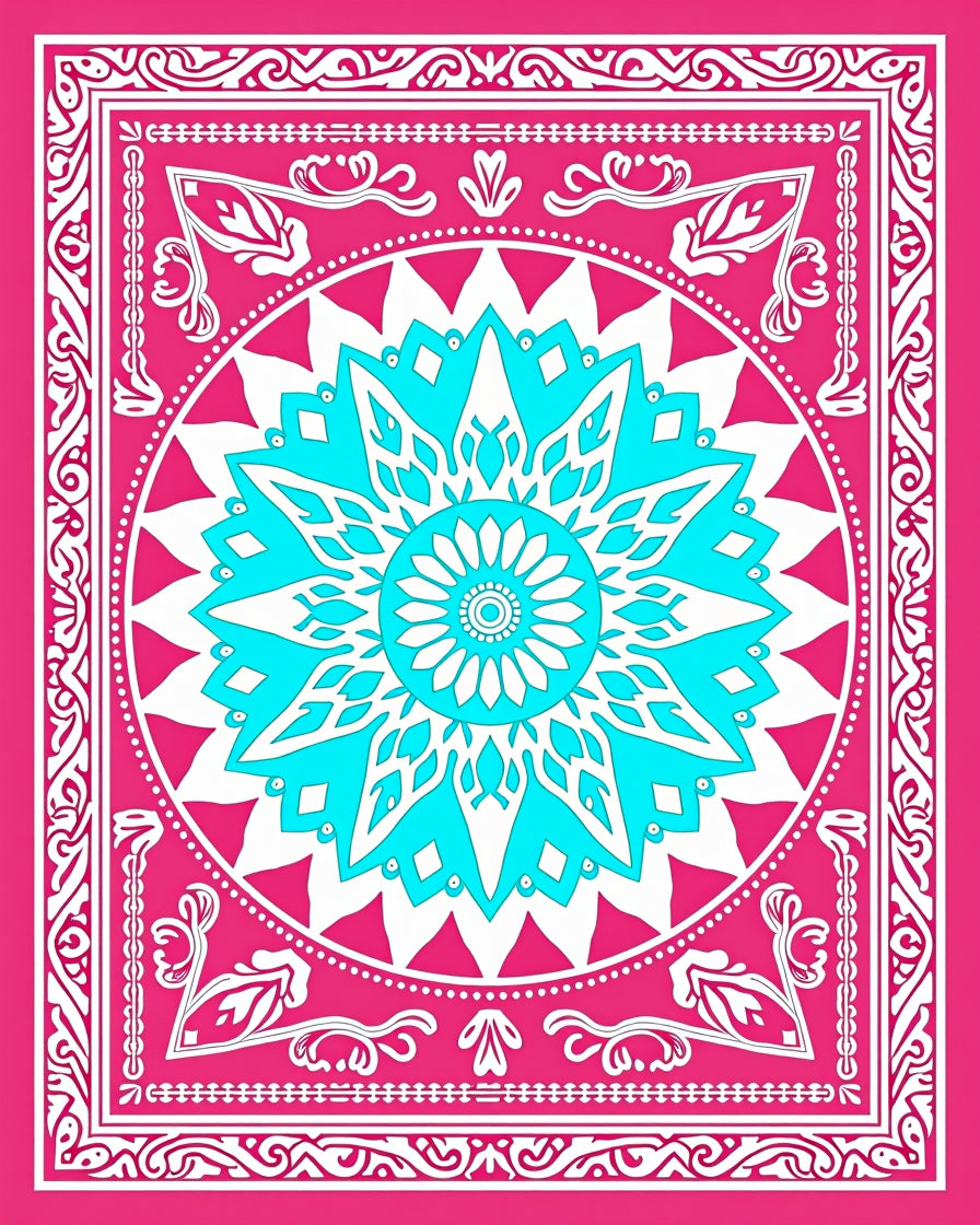 Bright Fuchsia Cyan Sunburst Medallion Rug