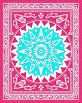 Bright Fuchsia Cyan Sunburst Medallion Rug