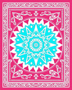 Bright Fuchsia Cyan Sunburst Medallion Rug