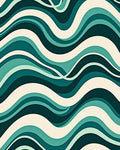 Retro Teal Ocean Wave Curving Rug