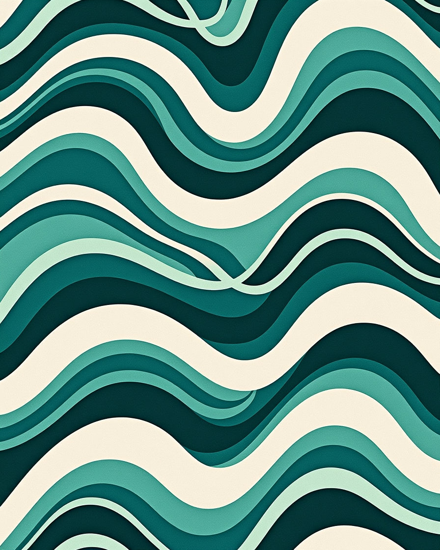 Retro Teal Ocean Wave Curving Rug