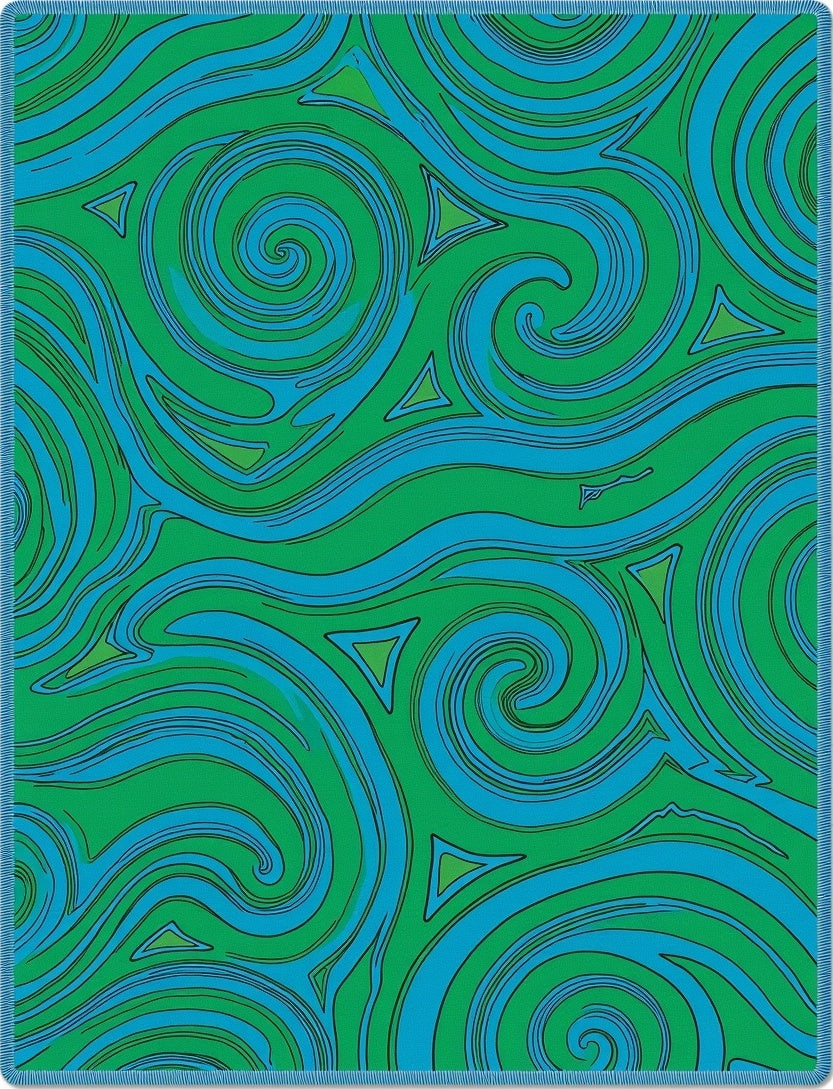 Green Blue Swirling Triangles Abstract Flow Rug