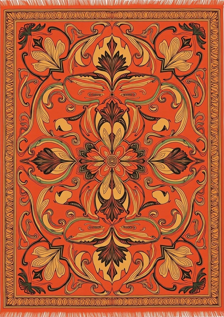 Vibrant Orange Floral Medallion Rug