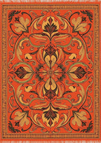 Vibrant Orange Floral Medallion Rug