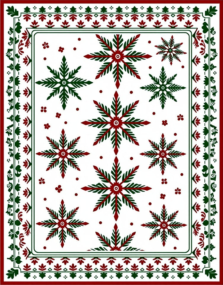 Crimson And Green Snowflake Medallion Rug