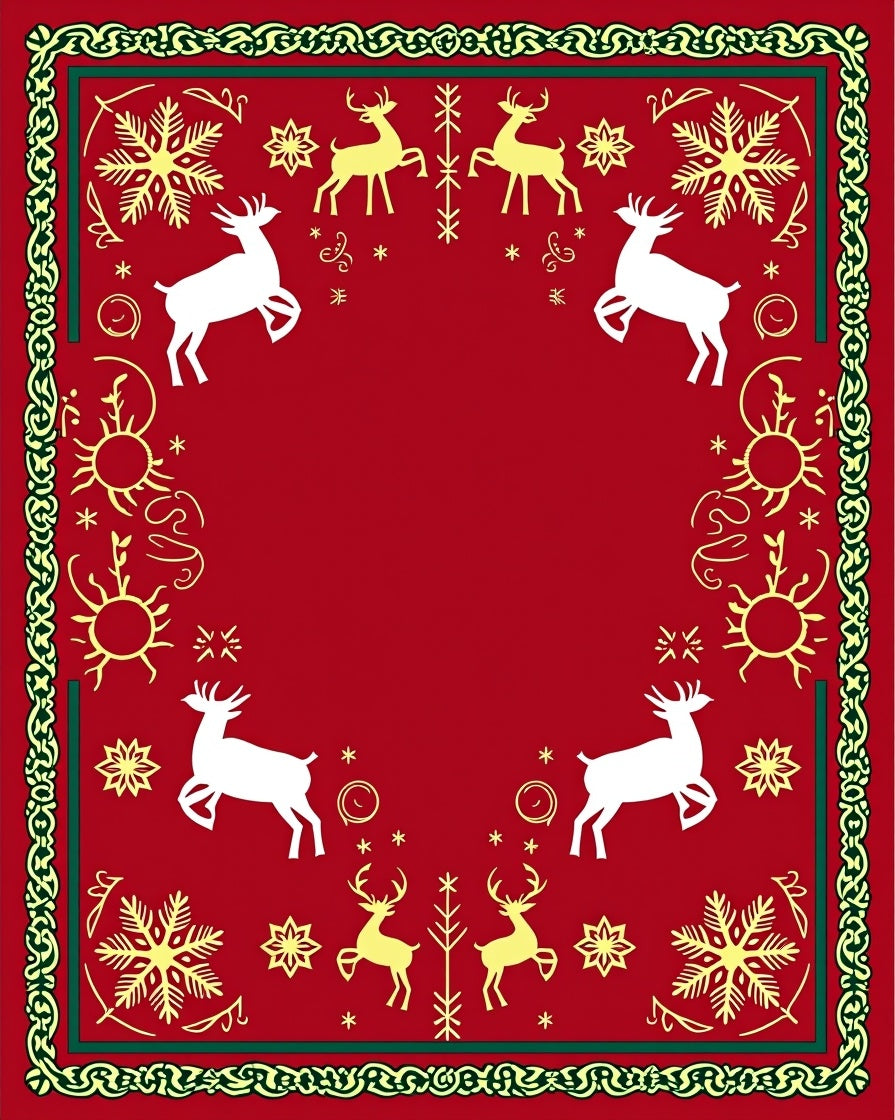 Festive Red Reindeer Snowflake Border Rug